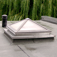 Glass roof in the shape of a pyramid